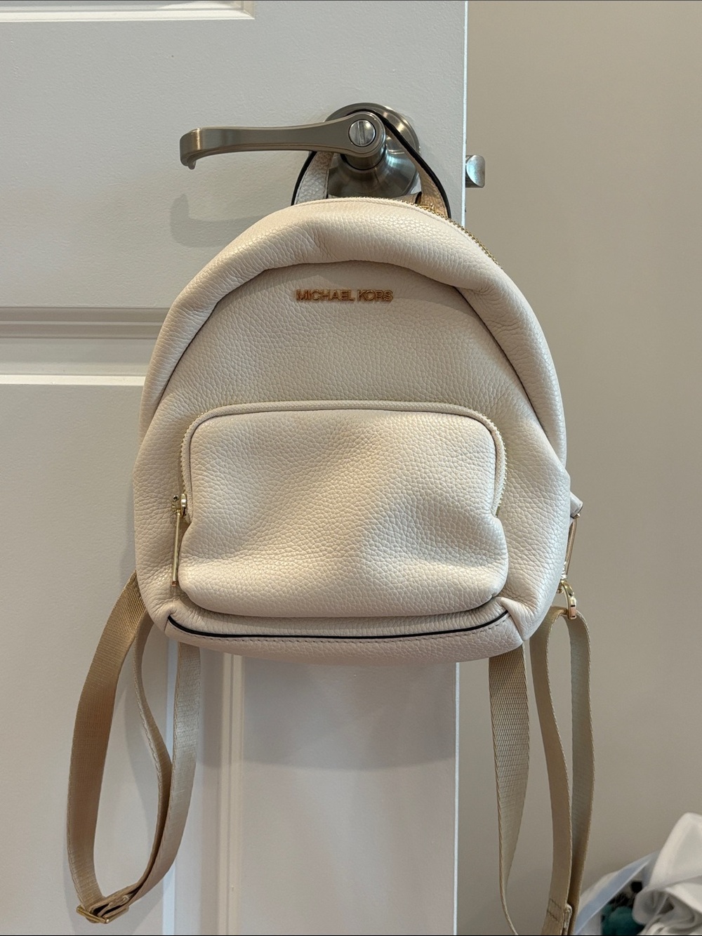 Michael Kors Cream Pebbled Leather Mini Backpack with Gold Logo